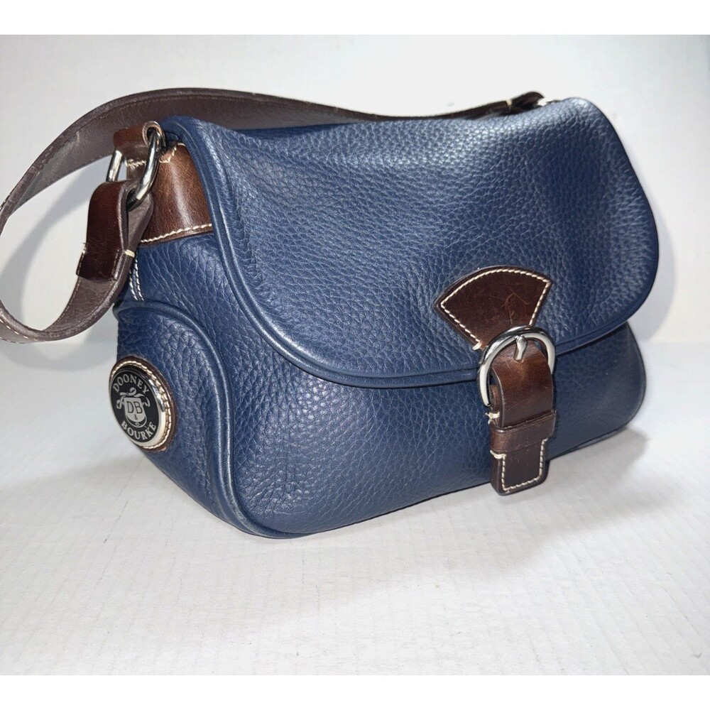 Vintage Dooney & Bourke Blue W Brown Trim Pebble Leather Purse Shoulder Bag EUC